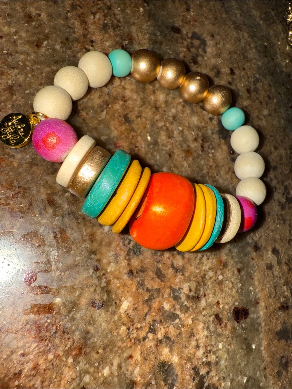 Audra Style~Colorful Beaded Stretch Bracelet with Gold Charm - Picture 2 of 4